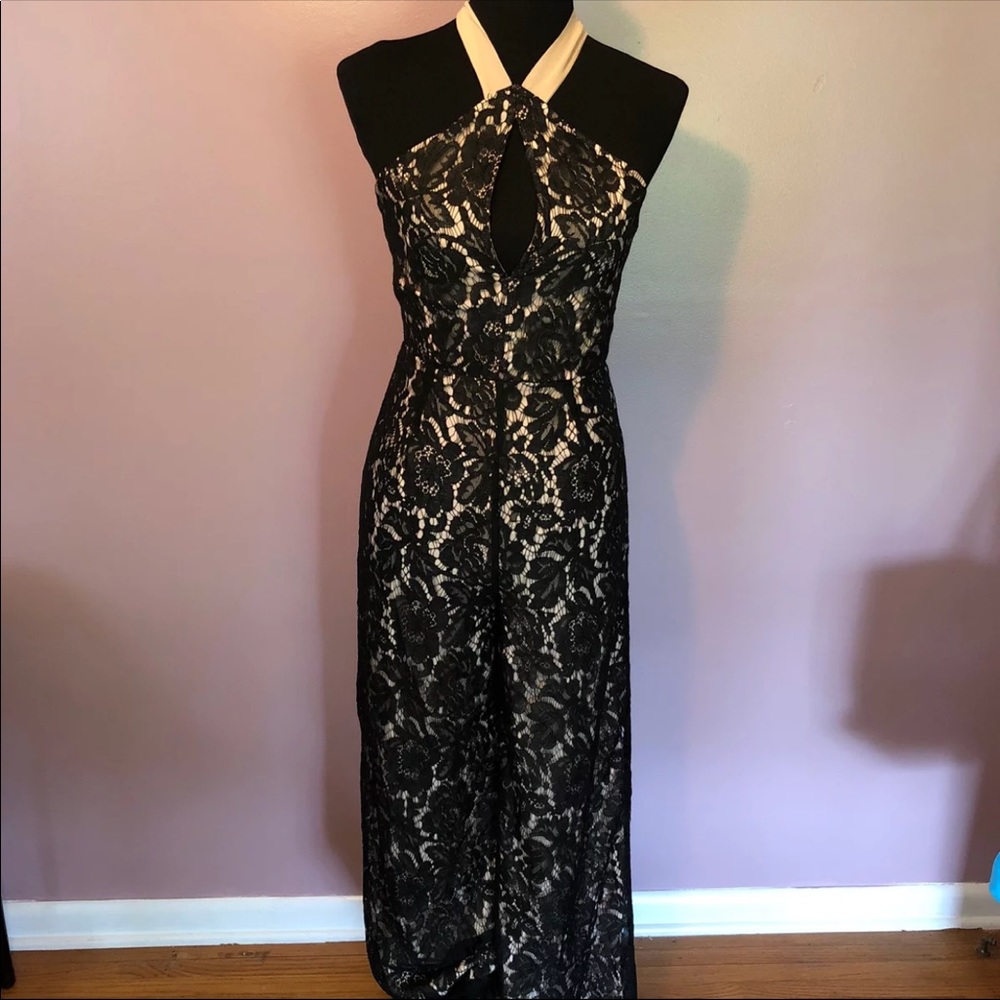 NWT Sexy Black Lace Halter Dress Romper Sz Small